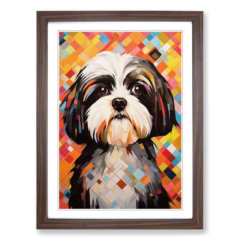 Shih Tzu Constructivism - Framed Print, Walnut , 34cm H x 25cm W x 2cm D
