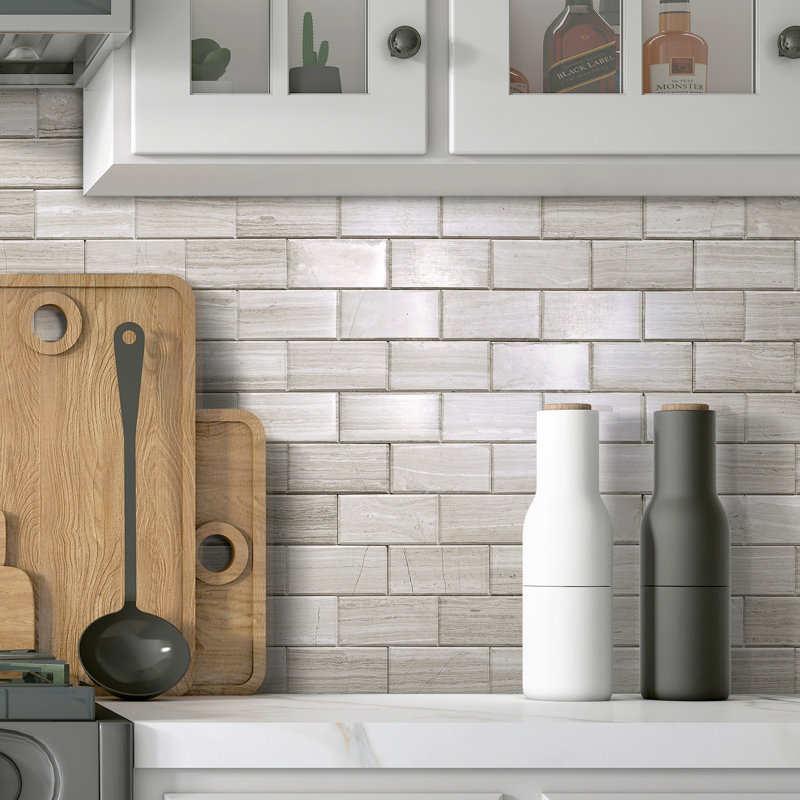 Carreau de mosaïque auto-adhésif en bois naturel gris pierre 11,8 po x 10,8 po Subway, Bois gris