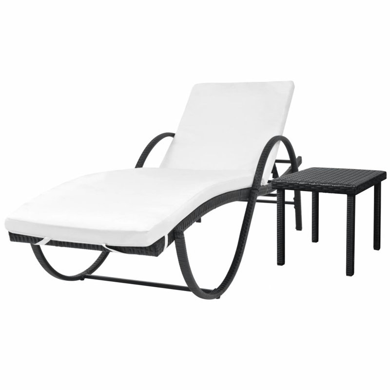 Vollmer 77.2" Long Single chaise with Cushions and Table, Black