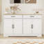 Buffet blanc avec 2 tiroirs et 4 portes, 57,15 po. Pour le salon. Armoire de fabrication fine, portes 57,15 po. Polyvalent et fiable