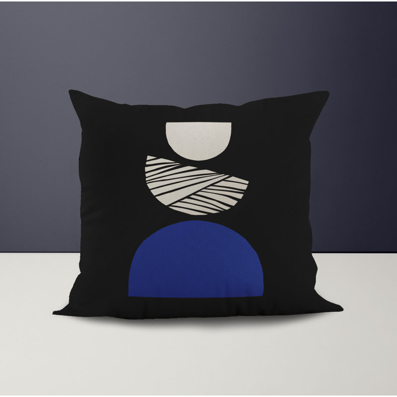 Jeté carré en polyester intérieur / extérieur, L 19 po x H 19 po, Noir / bleu marine