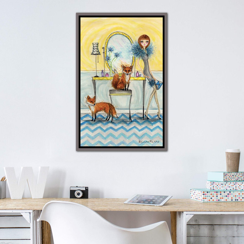 Art fiona et fox, H 60 po x l 40po x P 1,5 po, Toile encadrée de bois rustique foncé
