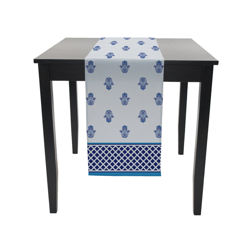 Geometric Table Runner, 108" L x 14" W, White