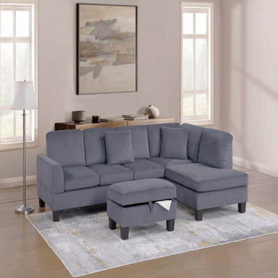 Canapé modulaire Basic, ensemble de canapés 3 pièces avec méridienne RAF (accoudoir à droite) et canapé LAF (accoudoir à gauche) avec repose-pieds en velours côtelé gris foncé Modern
