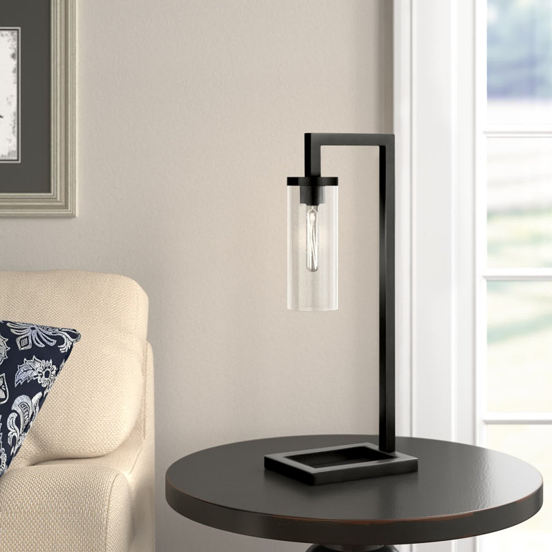 Malva Metal Desk Lamp, Clear Glass, Blackened Bronze