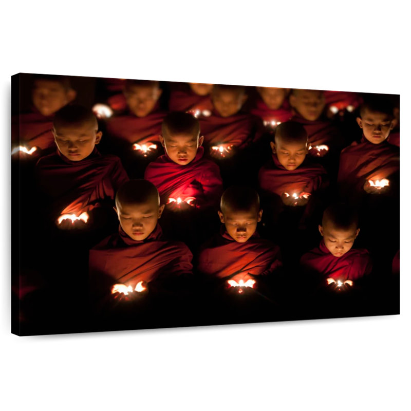 Adella Burmese Monks Praying In Yangon Burma, 24" H x 36" W