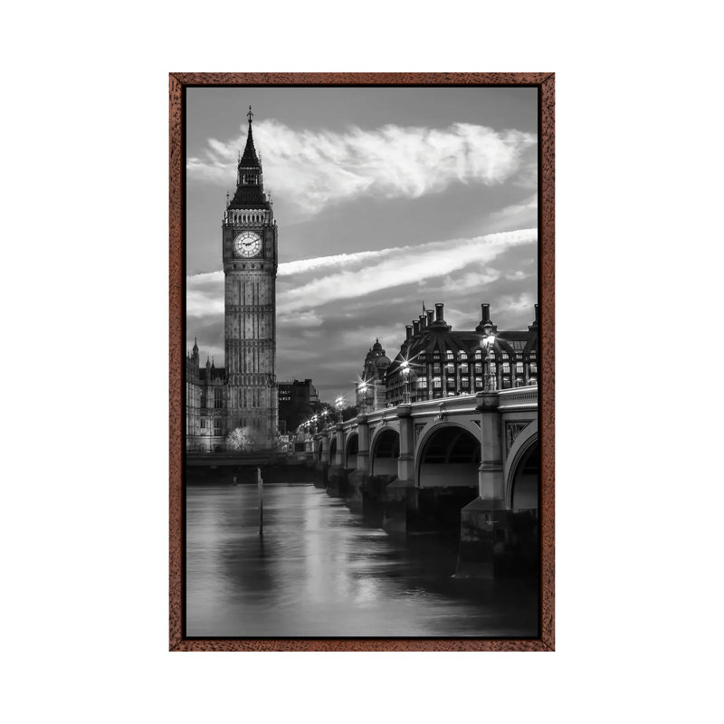 Evening at Westminster Bridge 1 Piece Wall Art on Canvas, 101.6cm H x 66.04cm W x 3.81cm D, Classic Brown Wood Framed