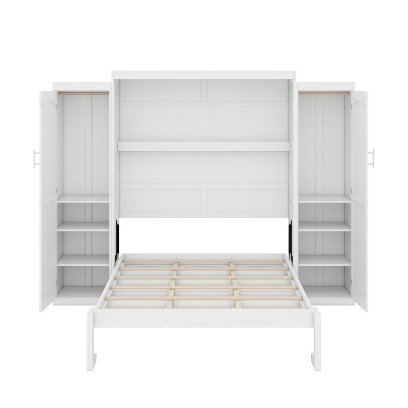 Grand lit escamotable avec garde-robe double et tablette de rangement, cadre de lit plateforme pliable multifonctionnel pour chambre d'amis