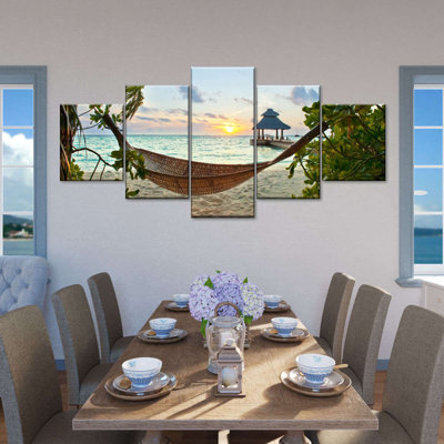 " Maldives Beach Hammock Wall Art Multi Piece Canvas Print " 5 - Pieces