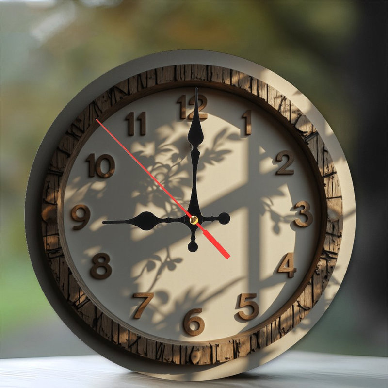 Horloge murale 10 po en MDF rond avec mouvement à quartz silencieux et crochet sans perceuse (piles AA non incluses)
