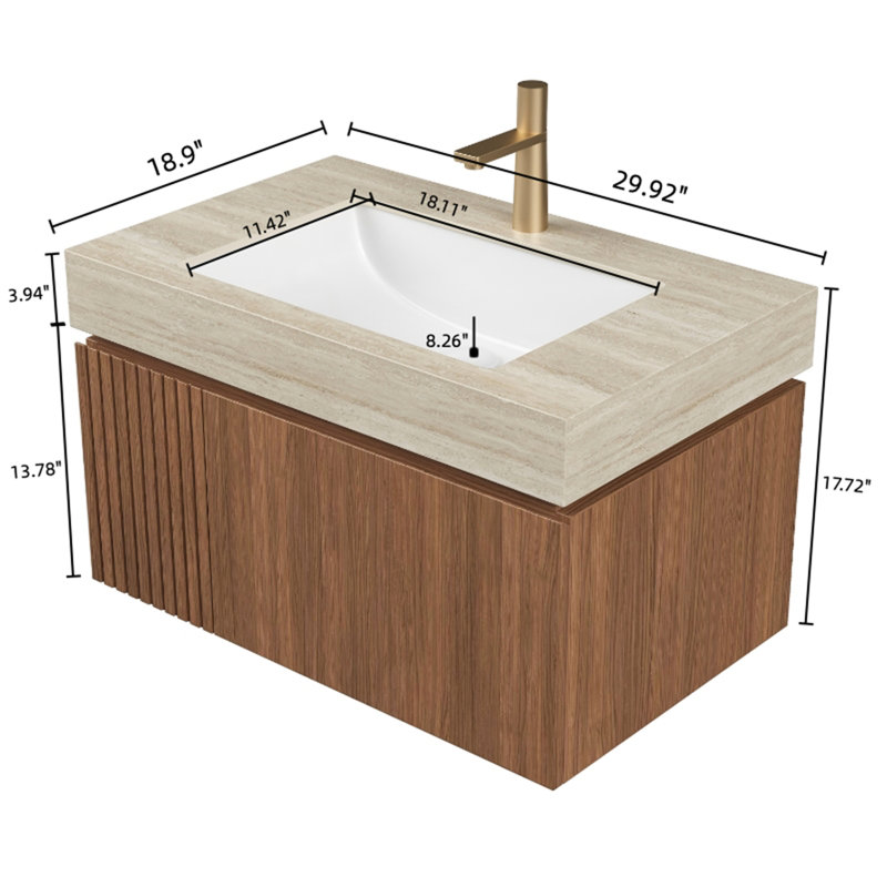 Meuble-lavabo 30 po avec lavabo, 30", Espresso, Beige