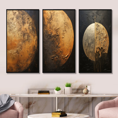Bronze Moon Beam - Moon Wall Art Living Room Set Of 3