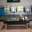 Table basse Calmam ultrabrillante et finition chromée avec plateau relevable