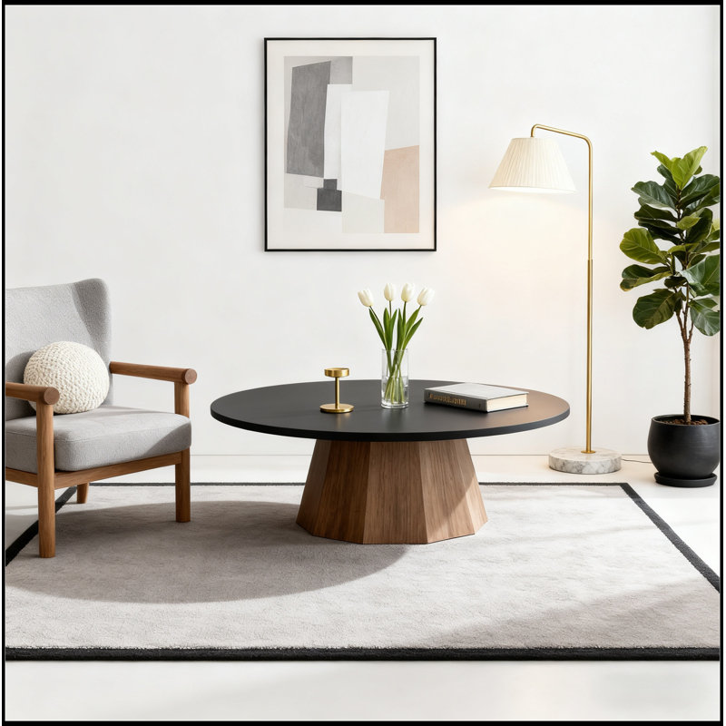 Table basse ronde avec piédestal robuste et motif écorce véritable, durable et facile à assembler pour les salons modernes