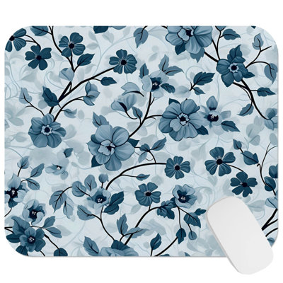 Floral Blue Flower Pattern XII Cottage & Cottagecore Gaming Cute Office Laptop Desk Pad Gift Mat Square Rectangle Non-Slip Mousepad