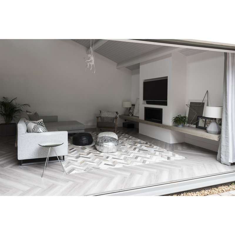 Espina Cowhide Geometric Area Rug in Gray