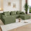 Canapé modulaire en U 107 po, canapé modulaire en U modulaire moderne, méridienne rembourrée en velours côtelé et assise profonde pour le salon, aucun assemblage requis