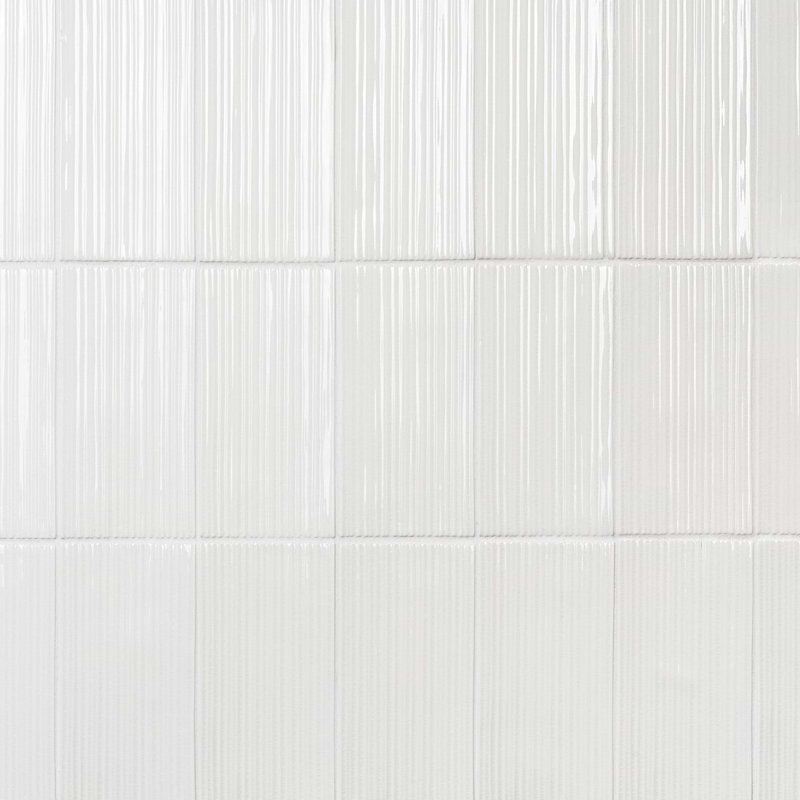 Nabi Subway 4.5x9 Fluted Ridged Crackled Glossy Glass Tile, Glacier White