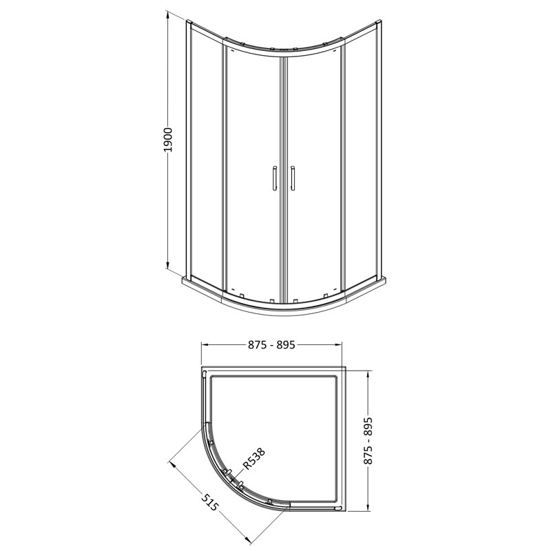 Bayswater 900mm Chrome Quadrant Shower Enclosure 6mm Glass