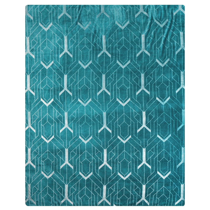 Polyester Geometric Shapes Bedspread, Turquoise