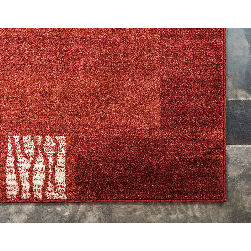 Tapis à motif géométrique rouge rouille, Rectangulaire 10 pi x 13 pi 1 po