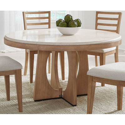 Pula Round Stone Top Solid Wood Base Dining Table
