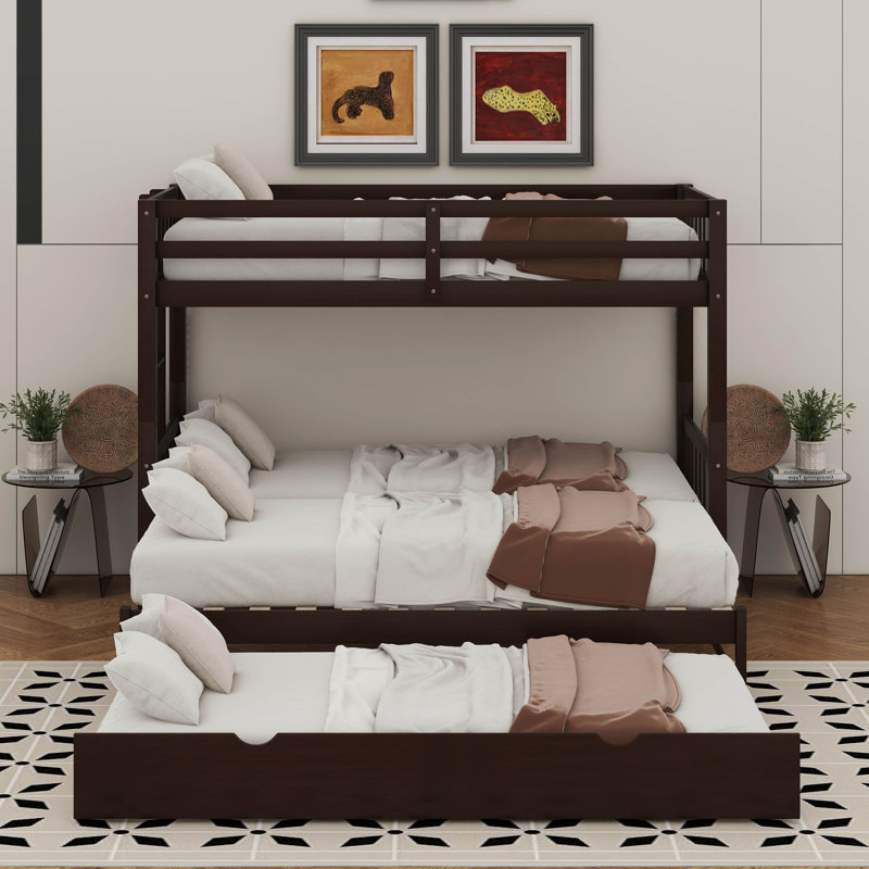 Twin Over Twin Pull-Out Bunk Bed With Trundle, Espresso