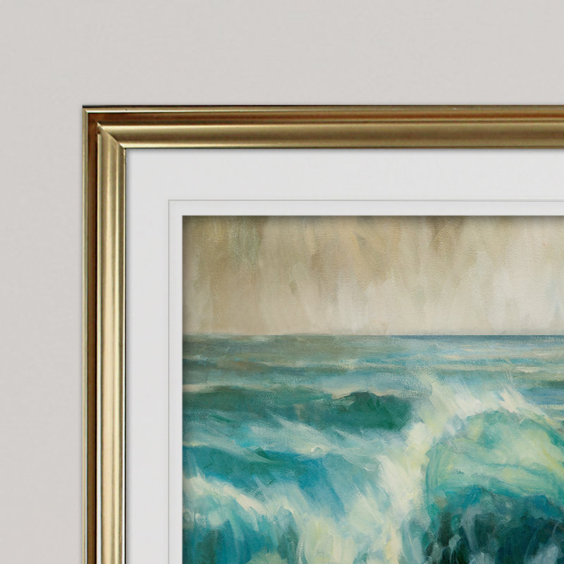 « water music », reproduction de peinture à l’acrylique encadrée, H 20 po x l 24 po x P 1,5 po, Or
