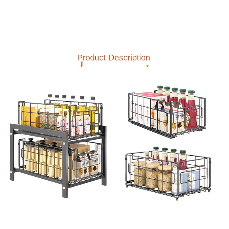 Pull-Out Slide-Out Cabinet Organizer With Foldable Design For Kitchen Storage And Spice Rack