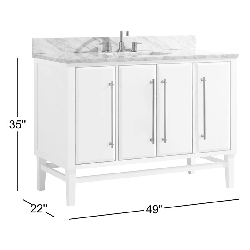 Mason 48" Single Bathroom Vanity with Carrara Marble Top, Matte Gold, Carrara White, Black