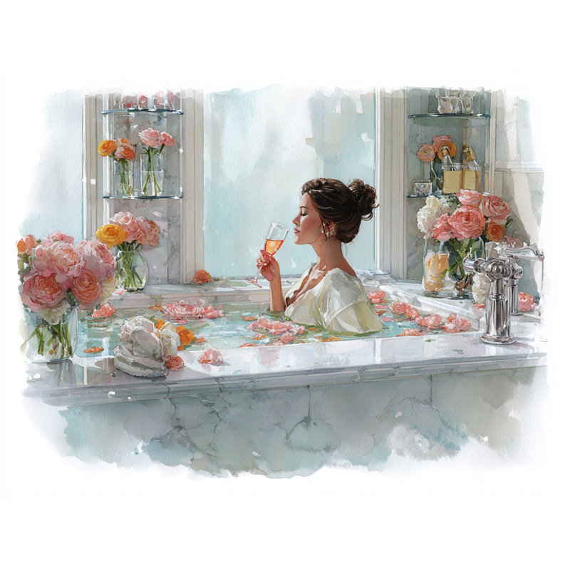 «Serene Bath Moment», art mural sur toile tendue