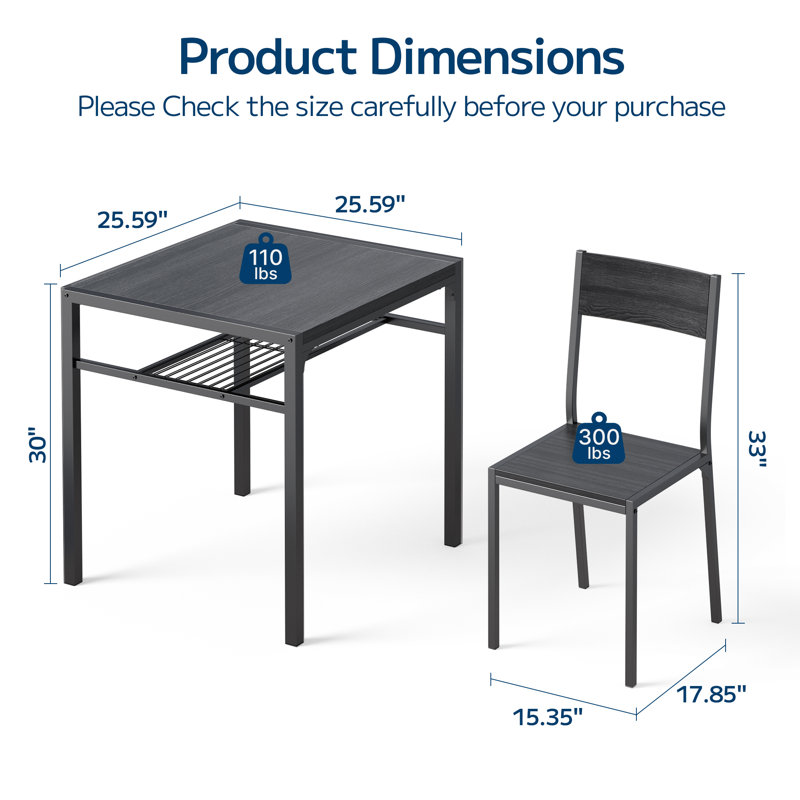 Modern 3-Piece Dining Room Set with Under-Table Storage, Kitchen Table and Chairs for 2 with Ergonomic Chairs, Space-Saving Dining Set for Kitchen & Living Room