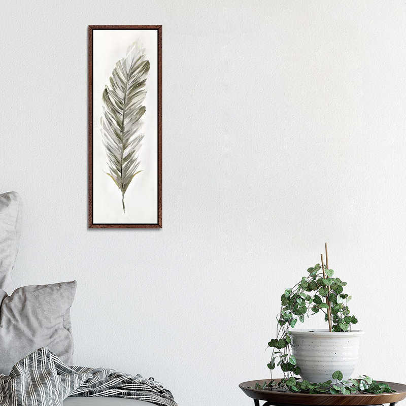 Plume Neutral I - Panoramic Painting on Canvas, 30.48 cm H x 91.44 cm W, Classic Brown Wood Framed