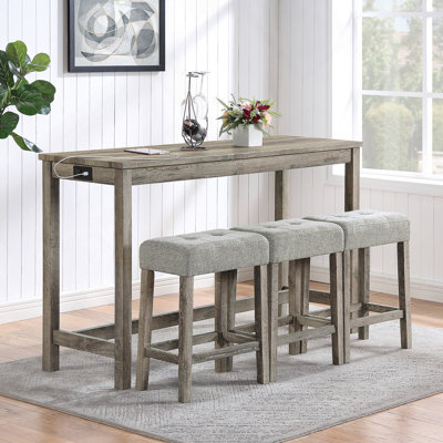 Ensemble de table de bar avec prise de courant, ensemble de salle à manger 4 pièces idéal pour la vie, la salle à manger et les salles de jeux, style industriel pour les espaces modernes