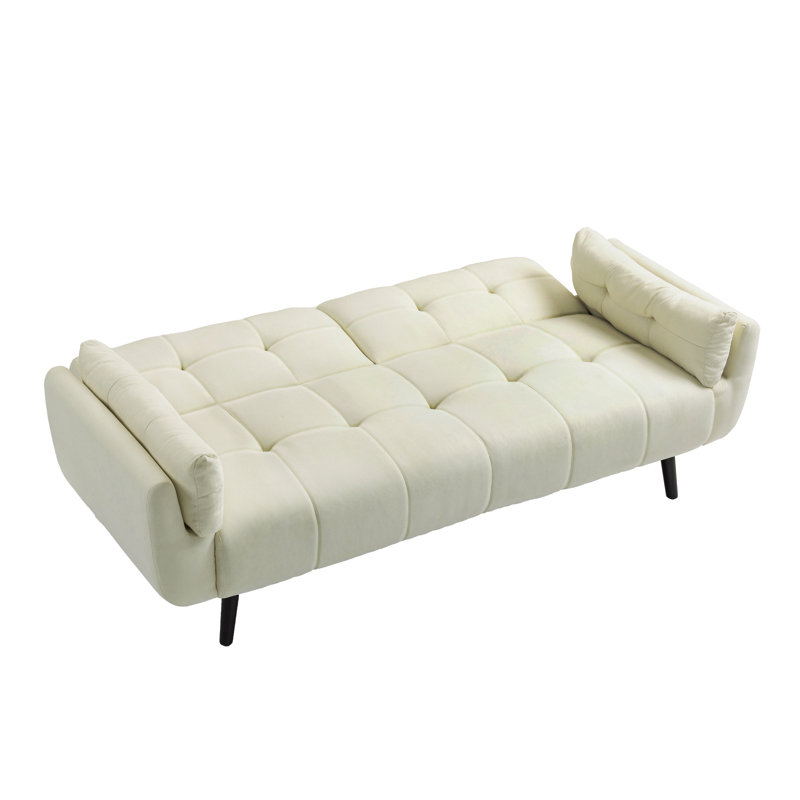Raducu 190.2Cm Wide Cushioned Convertible Sofa, Beige Polyester