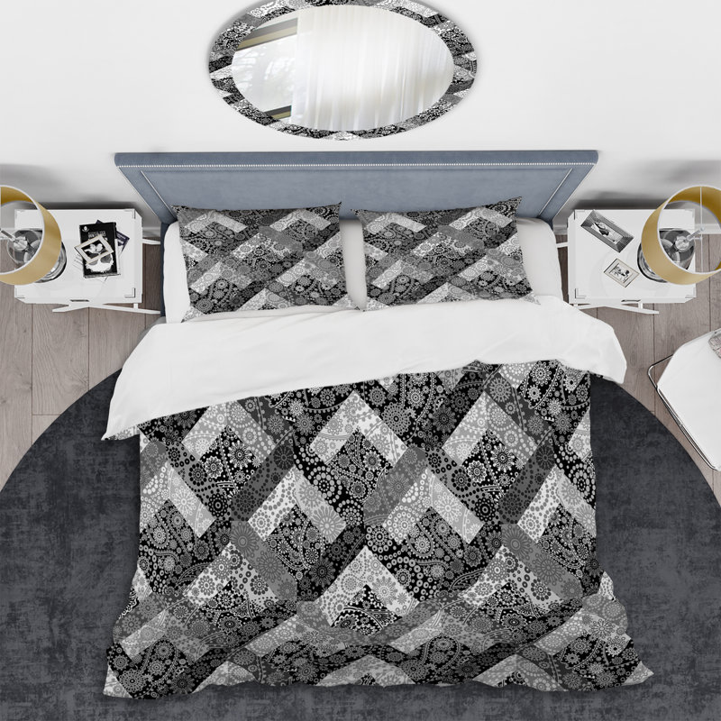 Ensemble de housse de couette à motif gris, Housse de couette pour grand lit et 2 taies décor