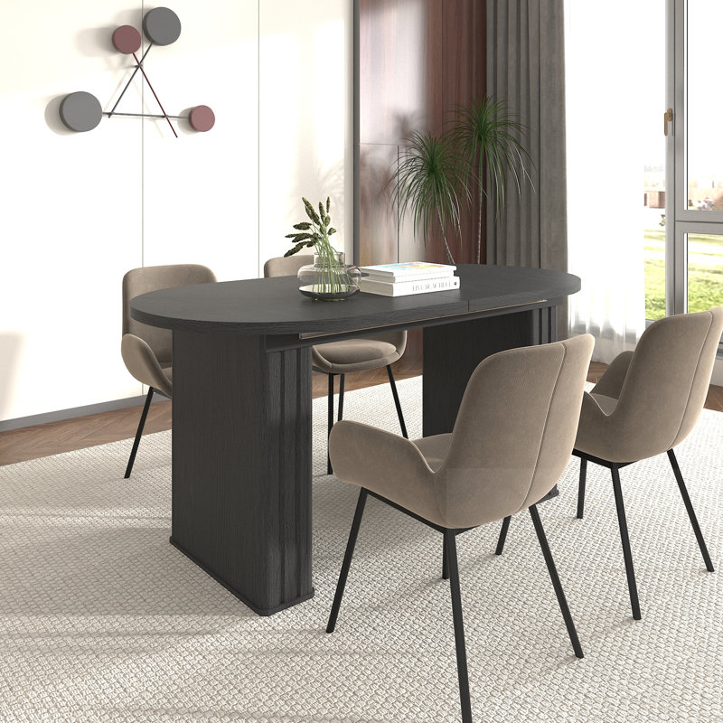 Oval Extendable Dining Table with sturdy base, Black