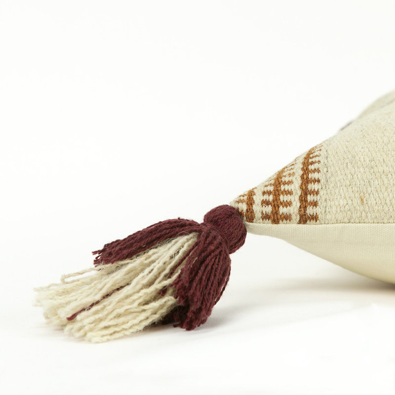 Handwoven Multi-Color Wool Striped Rectangular Pillow with Tassels