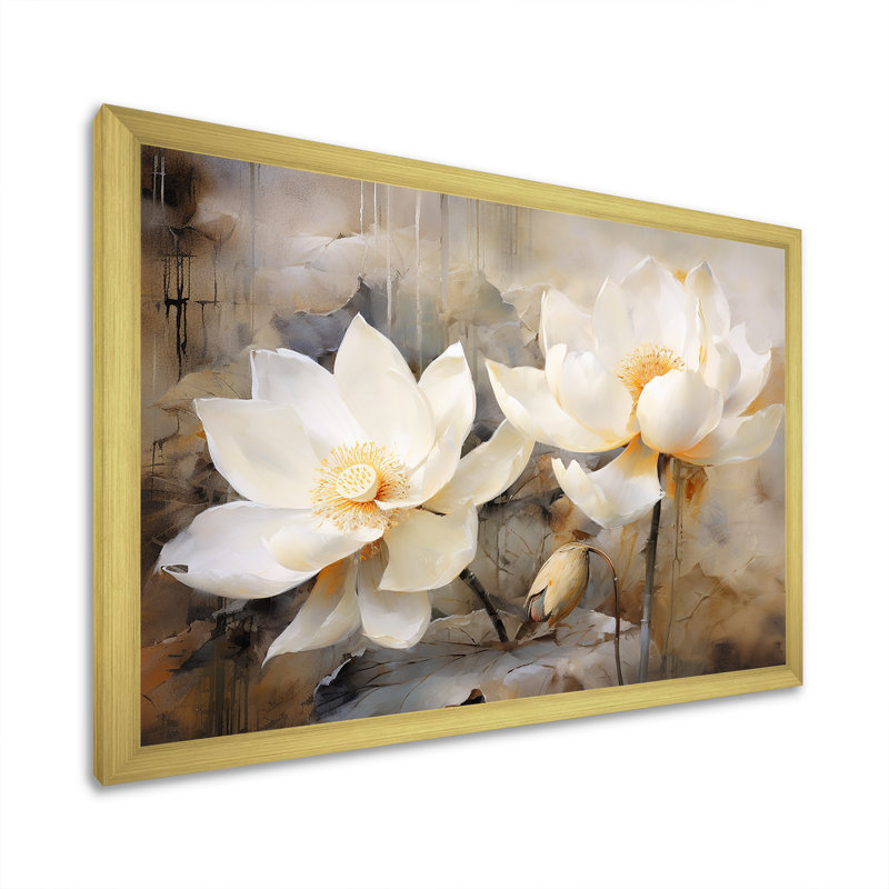Lotus Exquiste Country Charm - impression sur toile Lotus, Encadrement doré, H 16 po x l 32 po x P 1 po