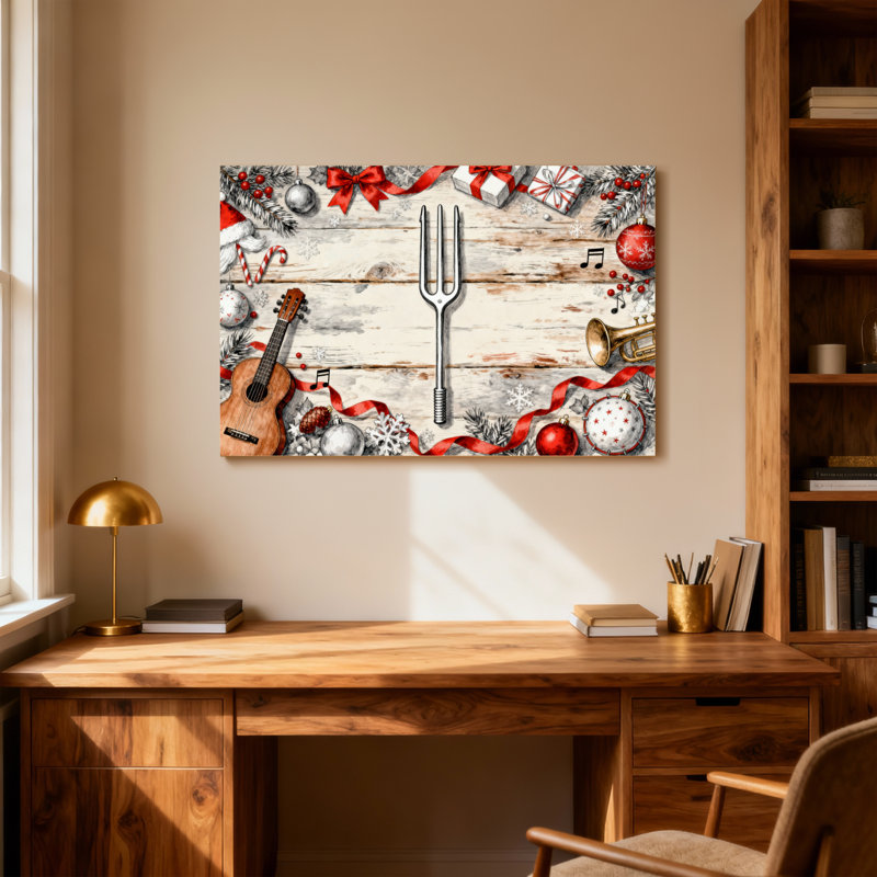 Table de Noël en bois avec fourchette et décorations de Noël, H 16 po x l 24 po