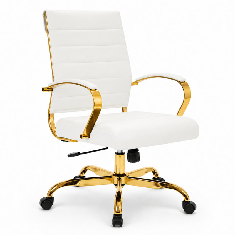 Fauteuil de bureau pivotant en cuir Naudain, Blanc, Simple