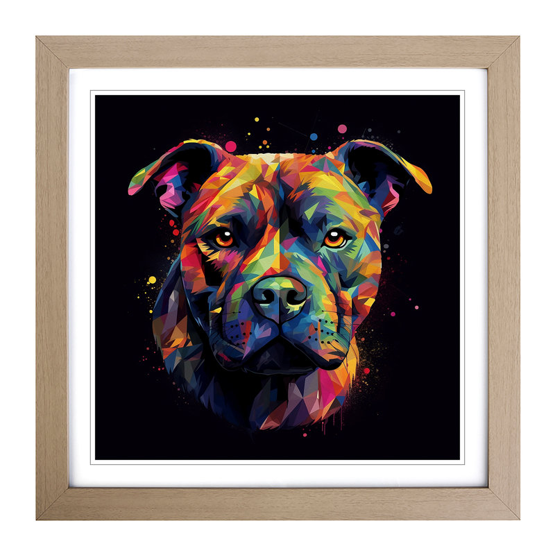 Staffordshire Bull Terrier Futurism No.2 - Framed Print, Oak