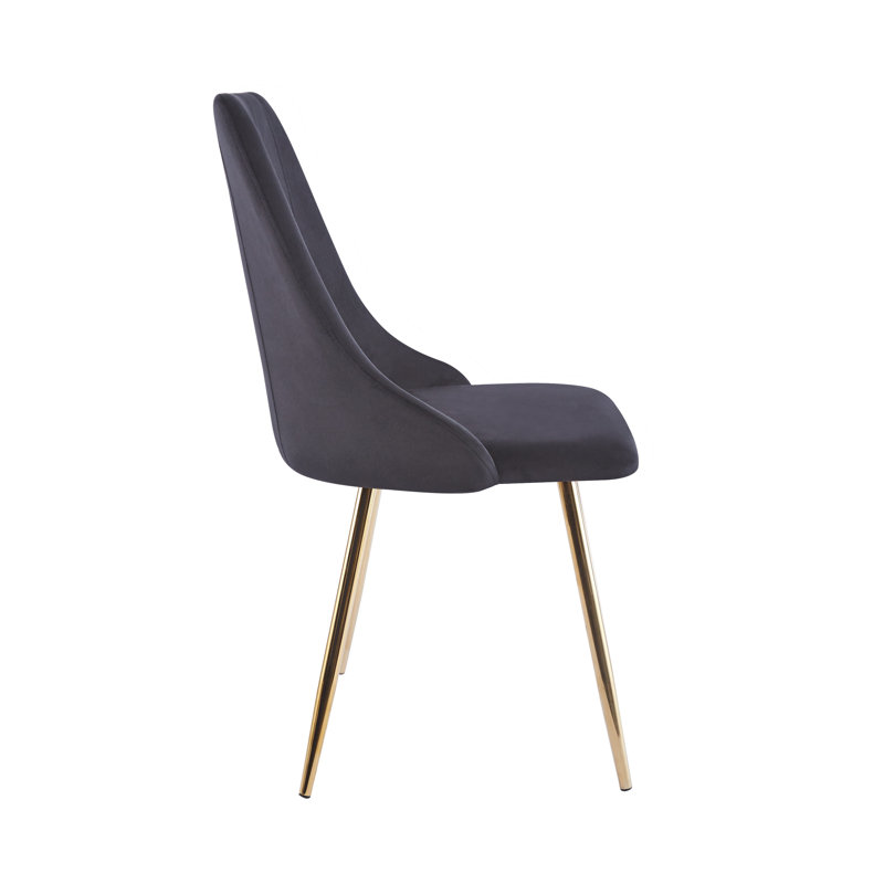 Velvet Upholstered Dining Chair with Gold Accent Legs, Black