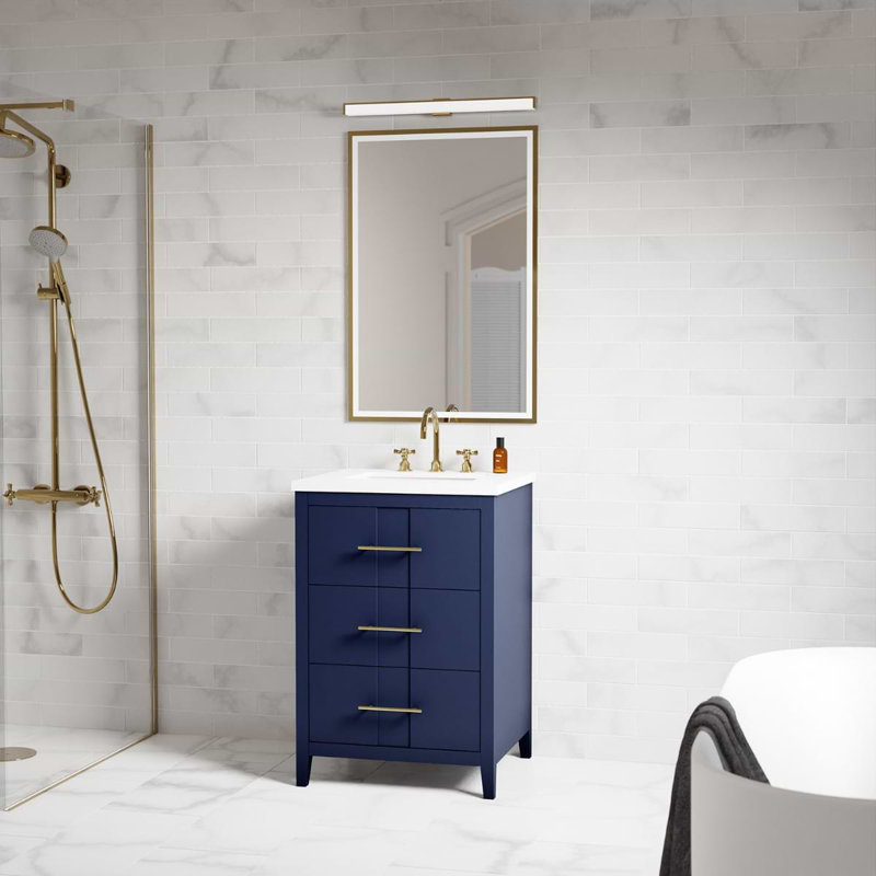 Iconic 24" Freestanding Standard Single Bathroom Vanity with Top, Navy, Gold