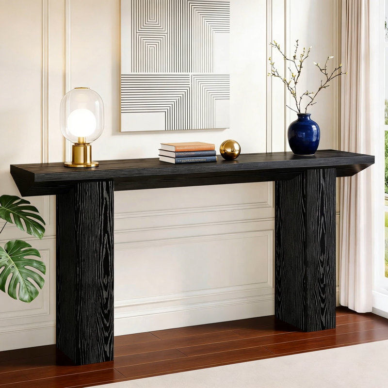 Console 63 po, canapé long en bois