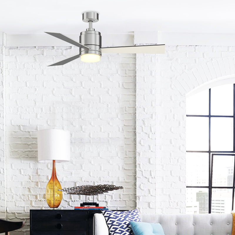 48'' Ceiling Fan with LED Lights, Silver/Black