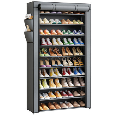 Shoe Rack - 10-Tier Shoe Organizer with Zippered Dust Cover & Side Pockets, Easy to Assemble, Space Saving Shoe Rack for Closet, Entryway, Living Room, 33" x 12.4" x 69.3", Grey
