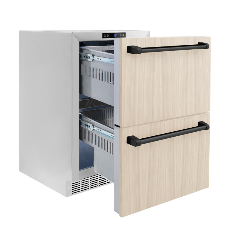 ZLINE Autograph Edition 24 In. Touchstone Refrigerator Drawer in Black Matte and Gold, Panel Ready/Matte Black