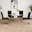 Chaise de salle à manger noire avec table ronde en verre et pieds dorés