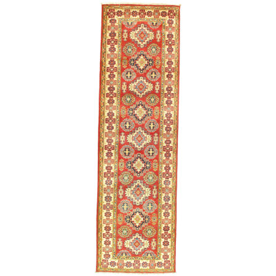 Tapis rouge / ivoire en laine noué à la main Kazak